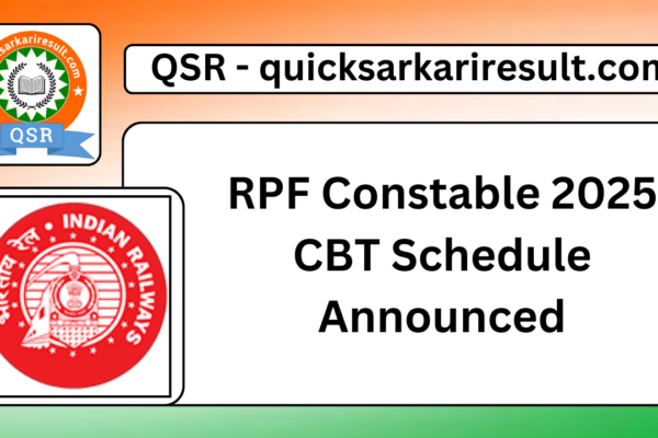 RPF Constable 2025 CBT Schedule Announced