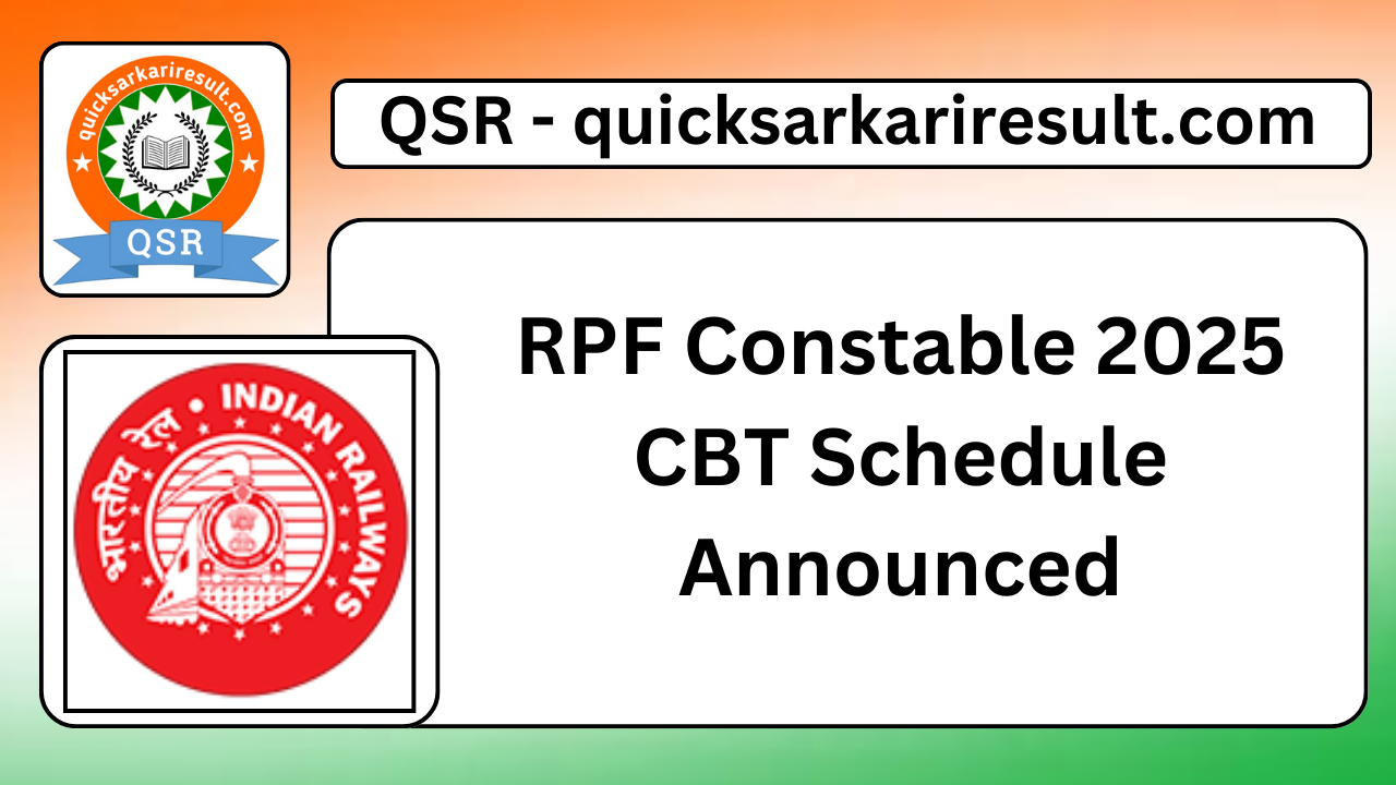 RPF Constable 2025 CBT Schedule Announced