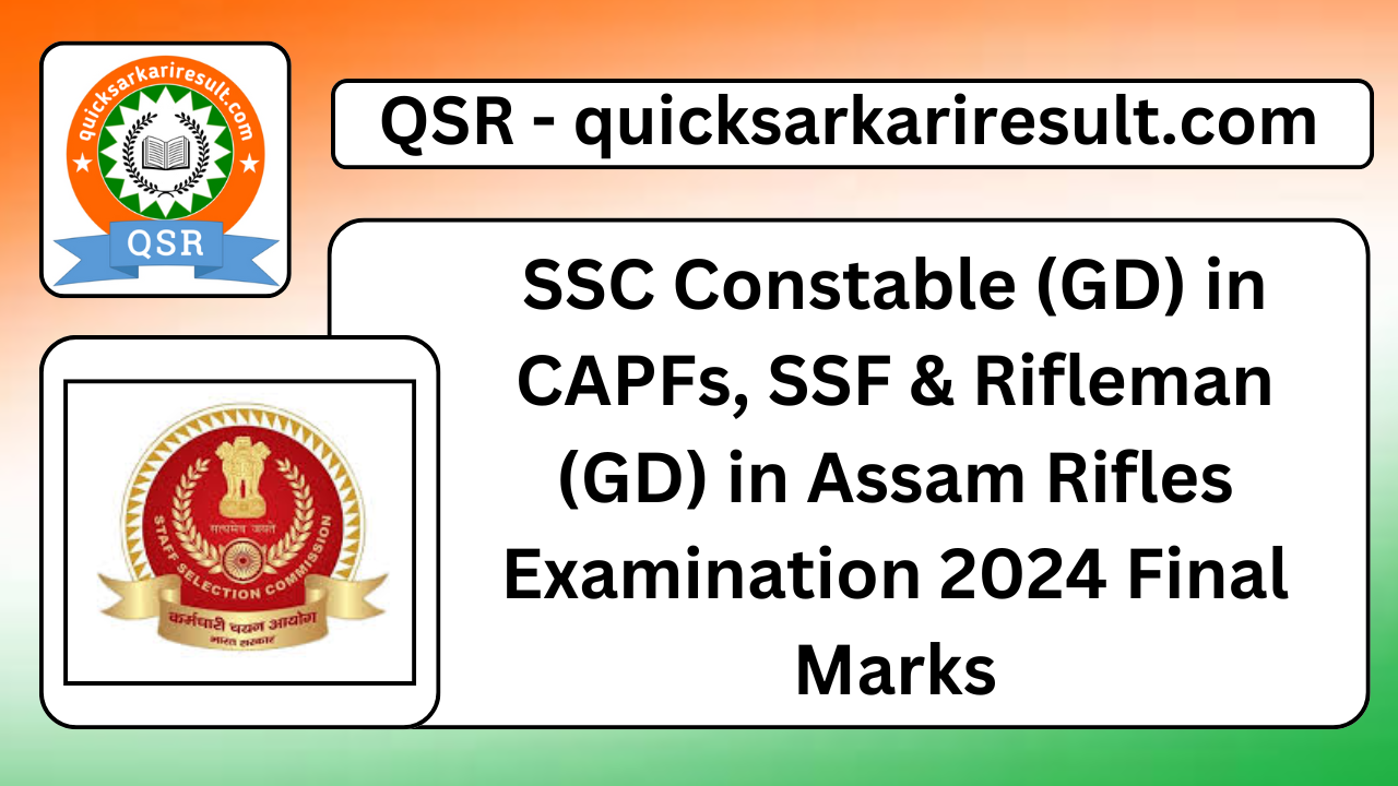 SSC Constable (GD) in CAPFs, SSF & Rifleman (GD) in Assam Rifles Examination 2024 Final Marks