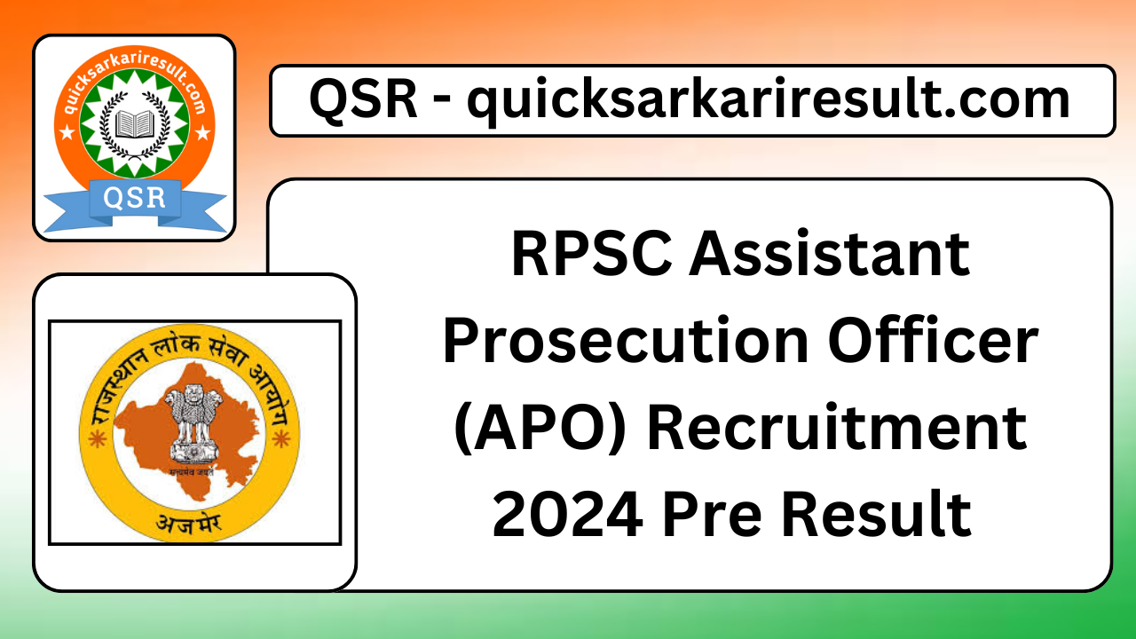 RPSC Assistant Prosecution Officer (APO) Recruitment 2024 Pre Result